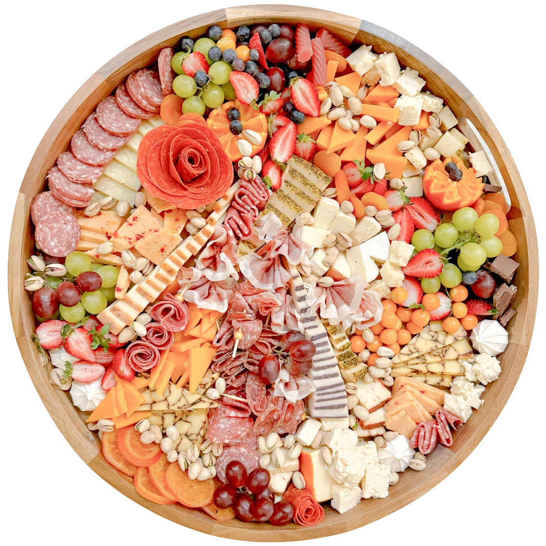 Large artisan charcuterie board by Fork and Flare featuring cheeses, cured meats, fruits, and gourmet accompaniments, styled for events in Orange County, CA.