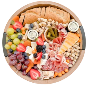 Fork and Flare gluten-free charcuterie board in Orange County with cheeses, fruits, veggies, and crackers, perfect for events and catering.