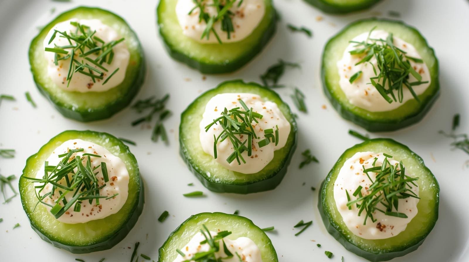 beautifully plated arrangement of cucumber dill canapés