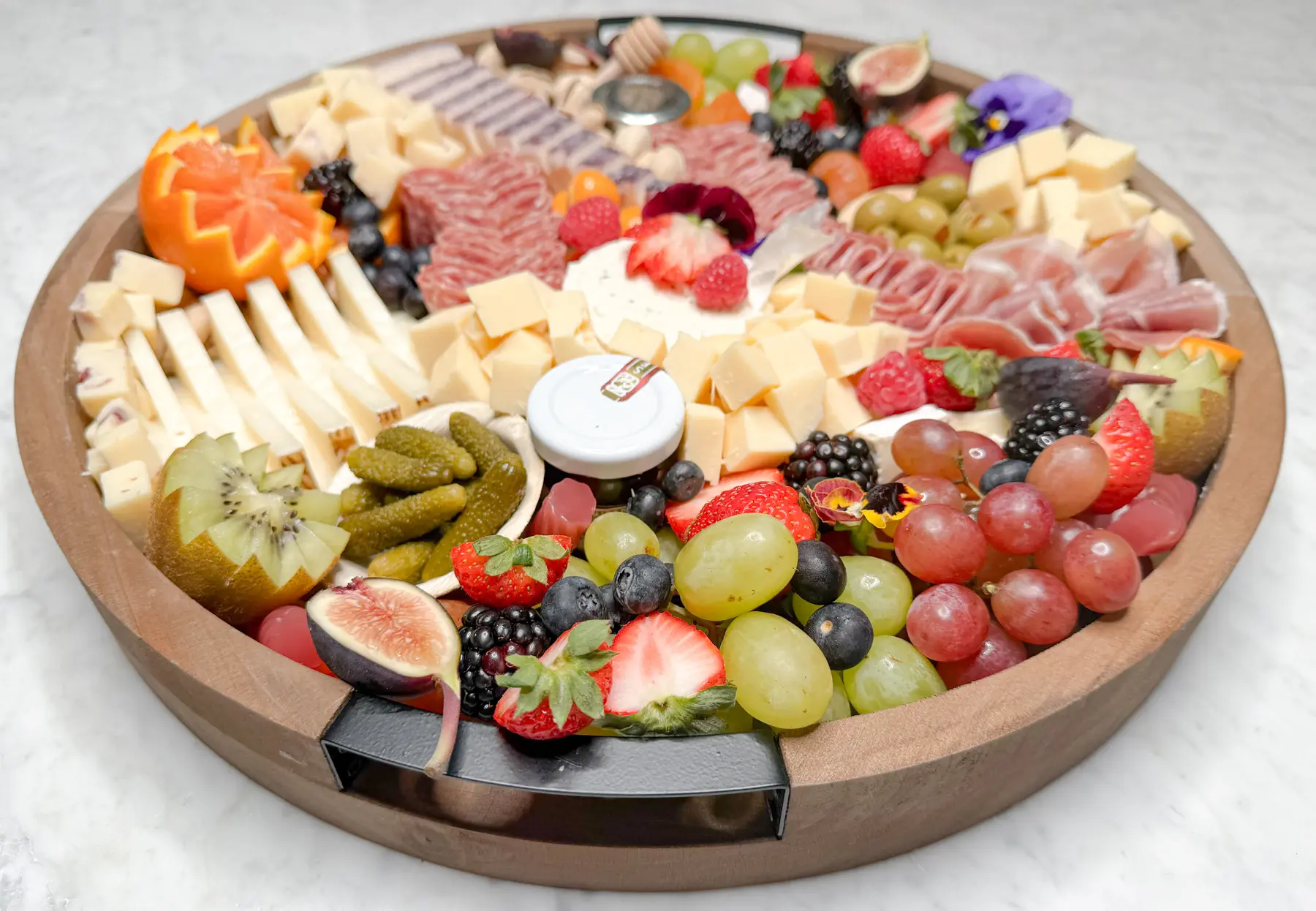 round_charcuterie_board_orange_county_fork_and_flare